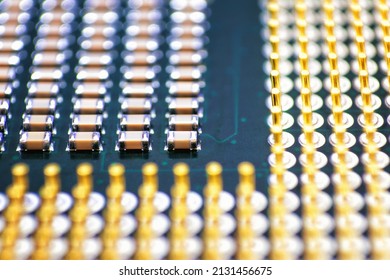 Cpu Gold Pins And Chip, Microchip Processor Legs Computer Component Technology. Macro Photography Central Processing Unit - Computing