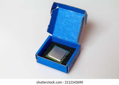 CPU Processor In A Blue Box