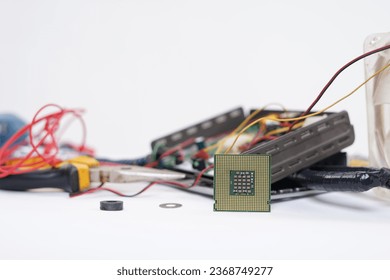 CPU processor chip and Circuit board on white background
