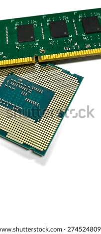 CPU and RAM for a computer on a white background.