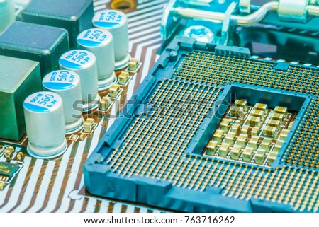 CPU socket on Motherboard computer.Resistor and semiconductor component on Printed circuit board (PCB) )