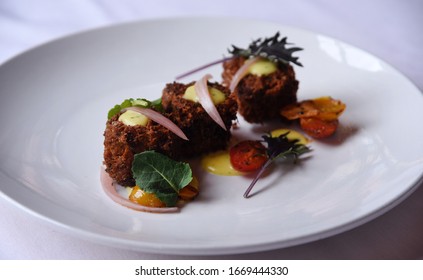 Crab Cake Isolated On Table Horizontal