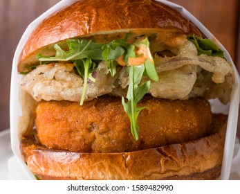 Crab Cake Sandwich Wrapped In Paper