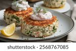 Crab Cakes: Golden-fried patties of crabmeat mixed with breadcrumbs and spices, perfect with tartar sauce.