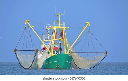 Crab Fishing Trawler at North Sea near Norderney Island,Lower Saxony,Germany