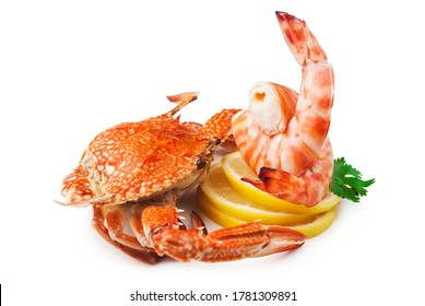 Crab And Shrimp On White Background