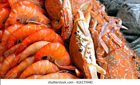 Crab And Shrimp Steamed Sell On Sea Beach