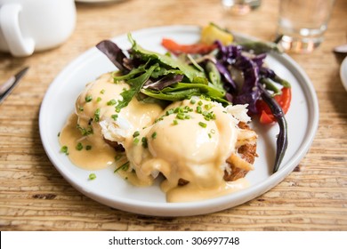 Crab And Sweet Potato Egg Benedict With Salad 