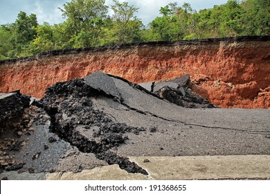 Crack Of Asphalt Road After Earthquake