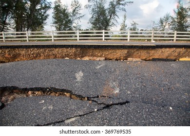 Crack Of Asphalt Road After Storm