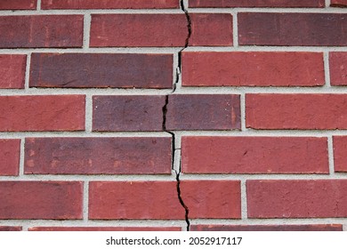 Crack In The Brick Wall Due To A Foundation Problem, Settling Of The House