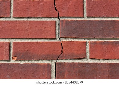 Crack In The Brick Wall Due To A Foundation Problem, Settling Of The House