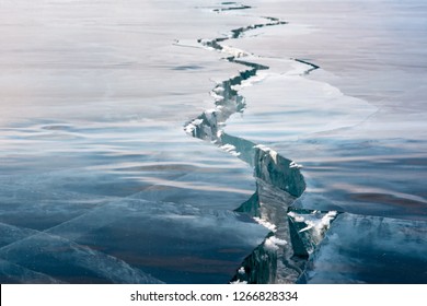 The Crack Of Ice On Lake Baikal. Russia