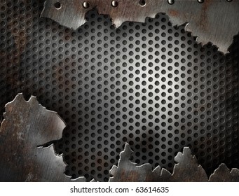 Crack Metal Grunge Background With Rivets