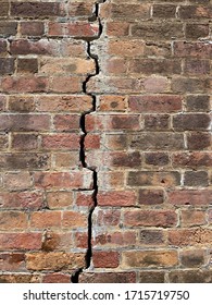 Crack on a Brick Wall as a Result of Settlement, Which was Likely by Flooding or a Hurricane