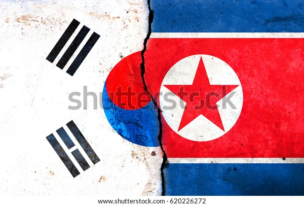 A\
crack in the wall. Flags. North Korea vs South\
Korea
