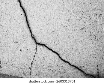 Crack wall texture background broken earthquake effect, whtie grey building cement damage pattern plaster grunge black line paint surface abstract, construction rough street concrete backdrop.
