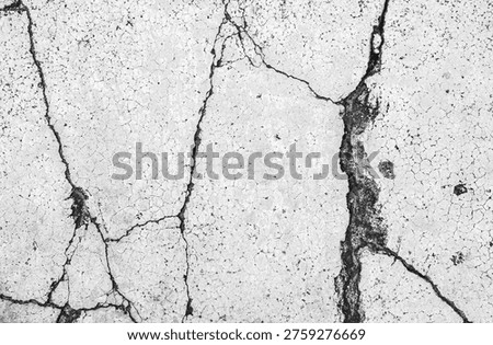 Crack wall texture background broken earthquake effect, whtie grey building cement damage pattern plaster grunge black line paint surface abstract, construction rough street concrete backdrop