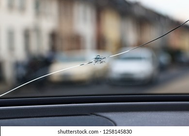 Crack of the windshield after rockfall