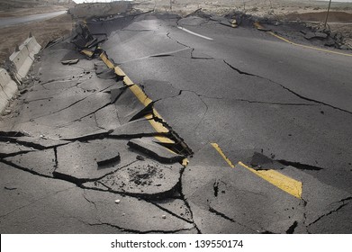 cracked asphalt after earthquake
