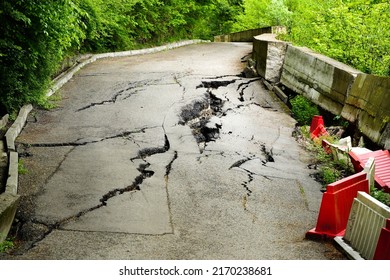 Cracked Asphalt, Damage Road Broken From Earthquake