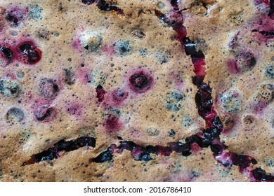 Cracked Blueberry Pie Crust, Macro. Homemade Organic Blueberry Pie Dessert Ready To Eat, Close Up. Blueberry Meringue Pie, Top View