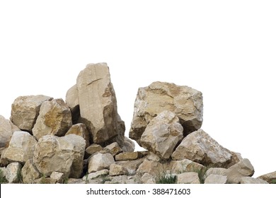 Cracked boulders on big pile of rocks