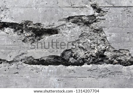 cracked broken cast concrete as a background image for a grungy, urban or chaos aesthetic.