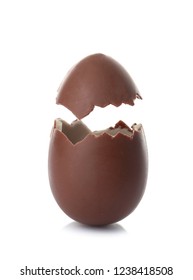 Cracked Chocolate Easter Egg On White Background
