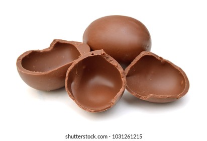 Cracked Chocolate Egg, Isolated On White