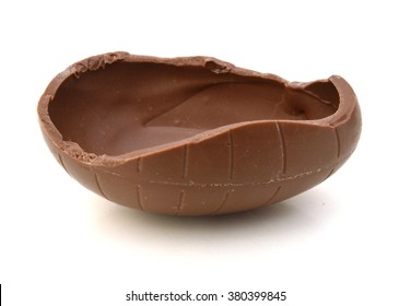 Cracked Chocolate Egg, Isolated On White