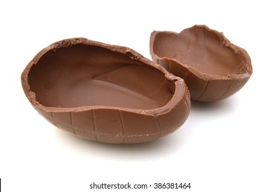 Cracked Chocolate Egg, Isolated On White