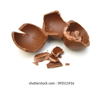 Cracked Chocolate Egg, Isolated On White