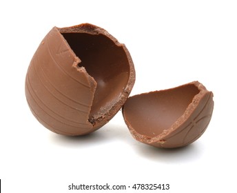 Cracked Chocolate Egg, Isolated On White