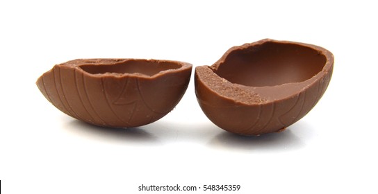 Cracked Chocolate Egg, Isolated On White