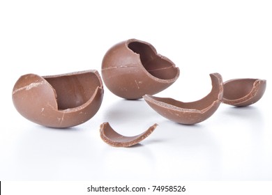 Cracked Chocolate Egg Isolated On White