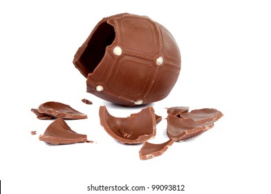 Cracked Chocolate Egg Isolated On White