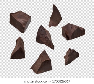 Cracked chocolates / broken chocolate chips or chocolate parts top view on isolated background including clipping path - Shutterstock ID 1700826367