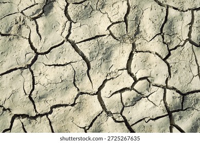 Cracked and dried mud in an empty dam, climate change image