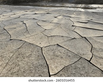 cracked dry mud pattern forming geometric shapes on parched ground surface
