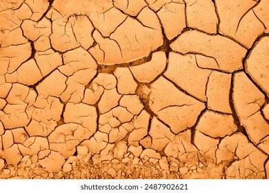 Cracked Earth. An arid landscape with cracked, dry earth patterns in a warm orange hue. - Powered by Shutterstock