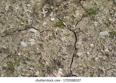 Cracked earth showing dryness of the ground resulting unusual lack of rain in the UK. Springtime in Britain is normally a very wet time of year but not in 2020         