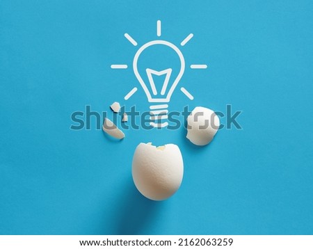 Cracked egg shell with idea light bulb symbol. Creative idea, brainstorming or to give rise to new ideas concept.