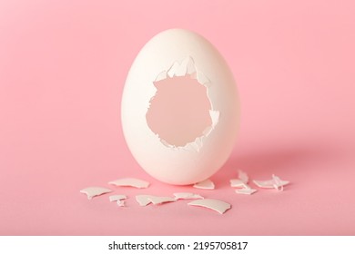 Cracked Egg Shell On Pink Background
