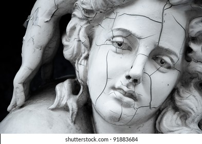 Cracked face of female traditional sculpture at ABAC university, Thailand