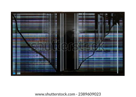 A cracked glass of broken LCD TV display isolated on white