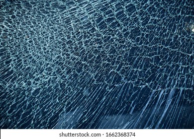 Cracked Glass From Car Crash Accidental With Selective Focusing, Broken Glass Texture