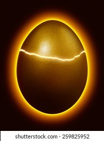 Cracked Or Hatching Golden Egg With Light Glowing