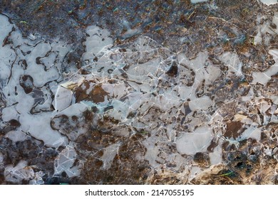 Cracked Ice Sheet Top View, Nature In Winter