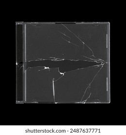 cracked mockup of old music CD disc jewel case with black cover layout for photo and artworks, in black background, y2k style - Powered by Shutterstock